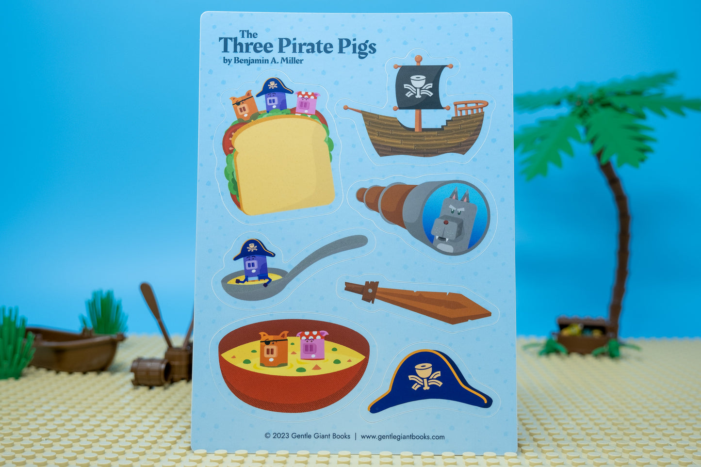 Three Pirate Pigs Sticker Sheet (7 individual stickers)