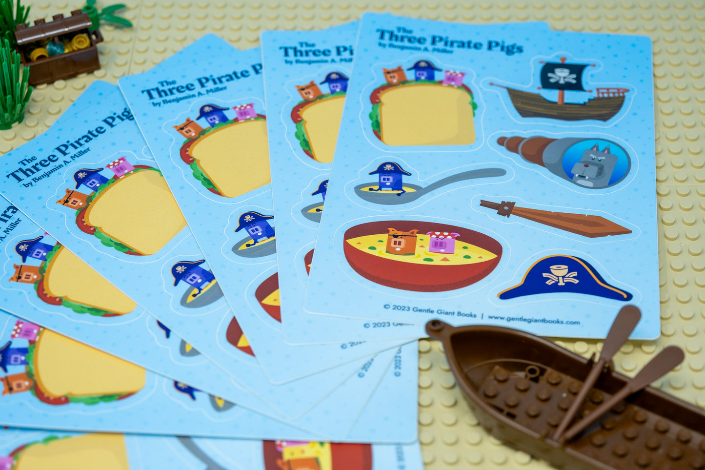 Three Pirate Pigs Sticker Sheet (7 individual stickers)